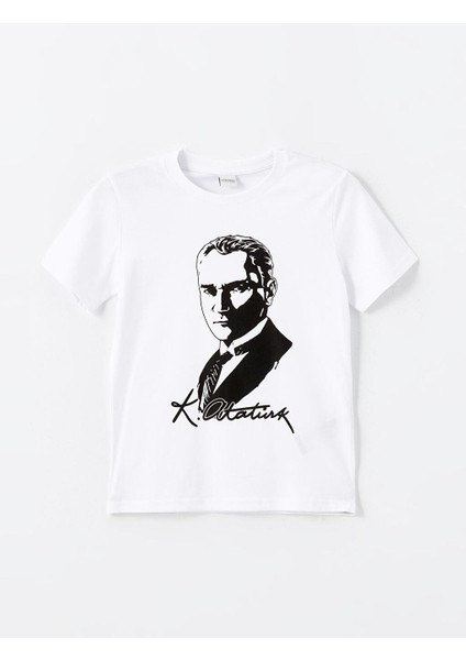 Bisiklet Yaka Atatürk Baskılı Kısa Kollu Erkek Çocuk Tişört