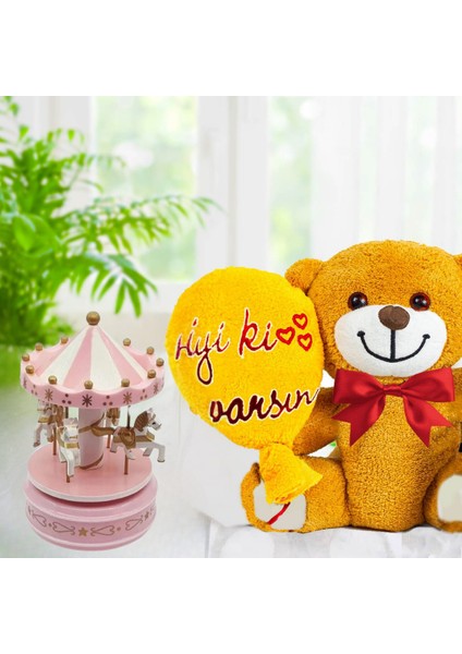 Iyi Ki Varsın Balonlu Peluş Ayıcık & Atlı Karınca Müzik Kutusu Hediye