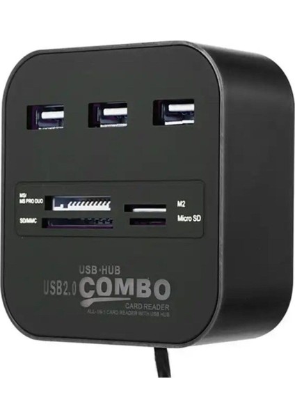 HDX7006-S Usb-A 2.0 - 3xusb 2.0 Hub + Ms/sd/m2/tf Kart Okuyuculu USB Çoklayıcı - Siyah