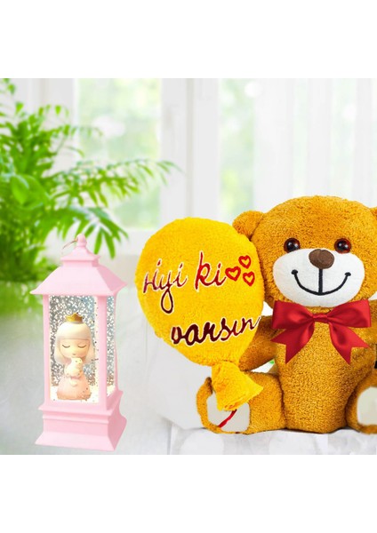 Iyi Ki Varsın Balonlu Peluş Ayıcık & Kedili Kız Işıklı Kar Küresi