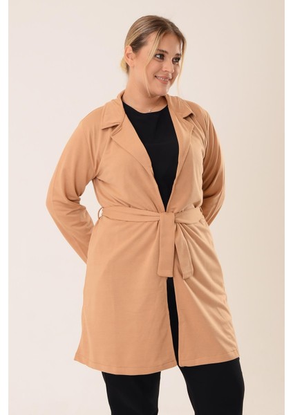 Pınkmark Kadın Camel Kuşaklı Kruvaze Büyük Beden Uzun Ceket PMCK25541 fiyatları