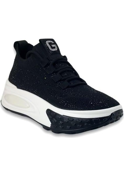 305-4 Günlük Taşlı Bayan Spor Ayakkabı-Siyah