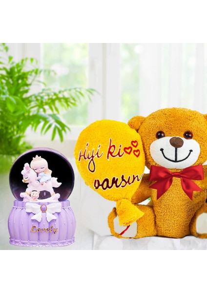 Iyi Ki Varsın Balonlu Peluş Ayıcık & Renk Değiştiren Işıklı Müzikli Kar Küresi