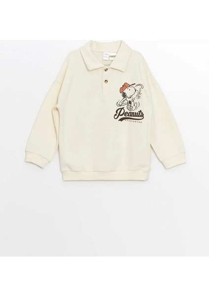 Lcw Baby açık Bej Polo Yaka Uzun Kollu Snoopy Baskılı Erkek Bebek Sweatshirt