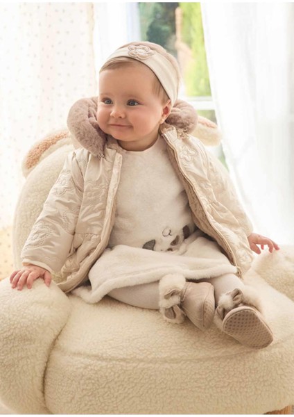 Kışlık Kız Bebek Çift Taraflı Mont - Krem