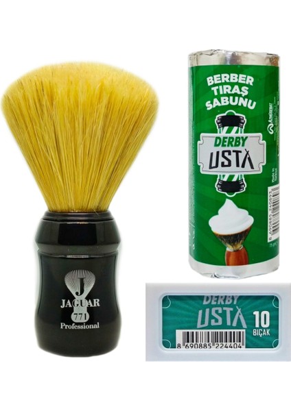 771-S Mix Kıl Tıraş Fırçası - Derby Usta Tıraş Sabunu - 10'lu Jilet - Klasik Tıraş Seti