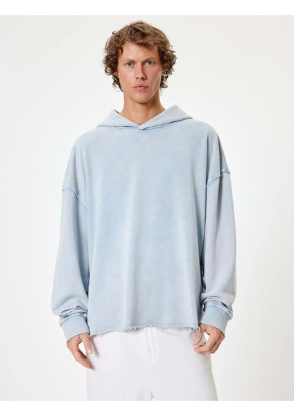 Oversize Sweatshirt Yıkamalı Uzun Kollu - Koton - 5WAM70013MK - Mavi - Xl