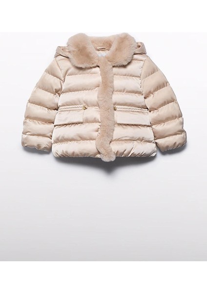 Kışlık Kız Çocuk Saten Mont - Bej modelleri