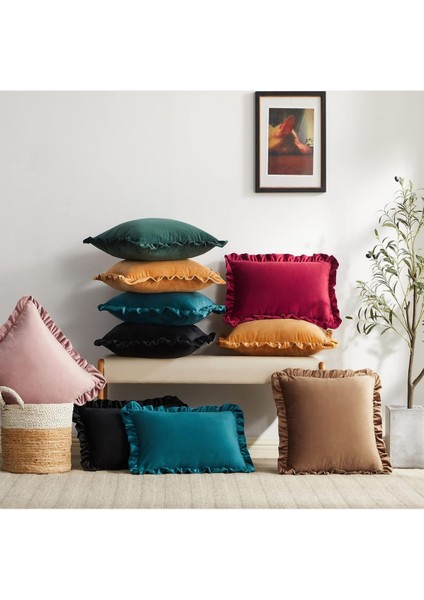 Kırmızı Country Fırfırlı Dikdörtgen Kırlent Kılıfı Yumuşak Dokulu Vintage, Iskandinav,Bohem,Yılbaşı modelleri