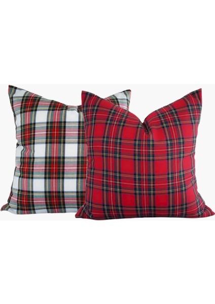 2'Li Kırmızı Ekose Stewart Yılbaşı Temalı Kare Kırlent Kılıfı 43 X 43 Cm,Yumuşak Dokulu,İskandinav, fırsatları