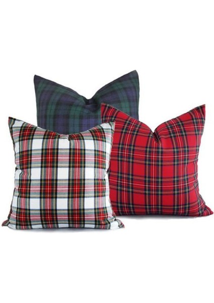 2'Li Kırmızı Ekose Stewart Yılbaşı Temalı Kare Kırlent Kılıfı 43 X 43 Cm,Yumuşak Dokulu,İskandinav, indirimleri