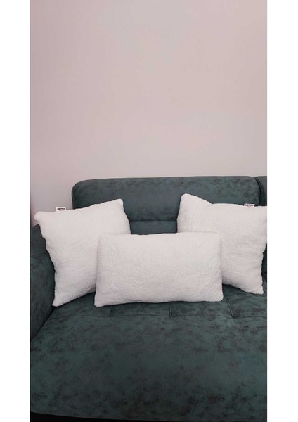 3- Lü Kare Takım Kırlent / Yastık 2 Kenar Ekru / 1 Orta Ekru ( 42cm / 42cm)-(50cm / 30cm)