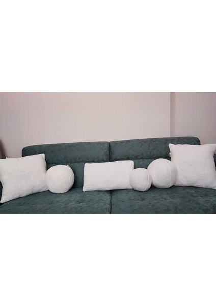 3- Lü Kare Takım Kırlent / Yastık 2 Kenar Ekru / 1 Orta Ekru ( 42cm / 42cm)-(50cm / 30cm)