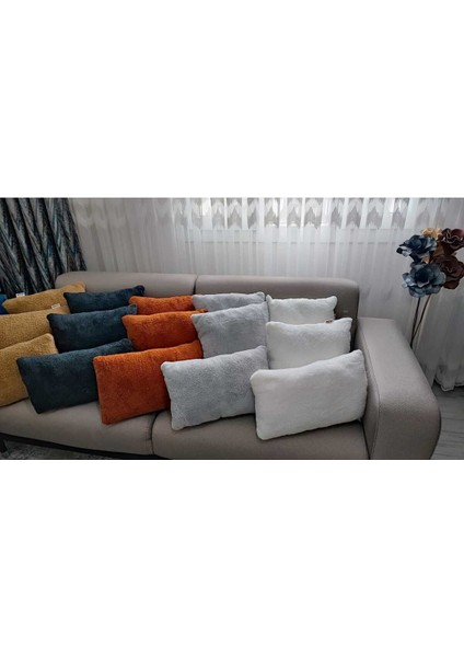 3- Lü Kare Takım Kırlent / Yastık 2 Kenar Ekru / 1 Orta Ekru ( 42cm / 42cm)-(50cm / 30cm)