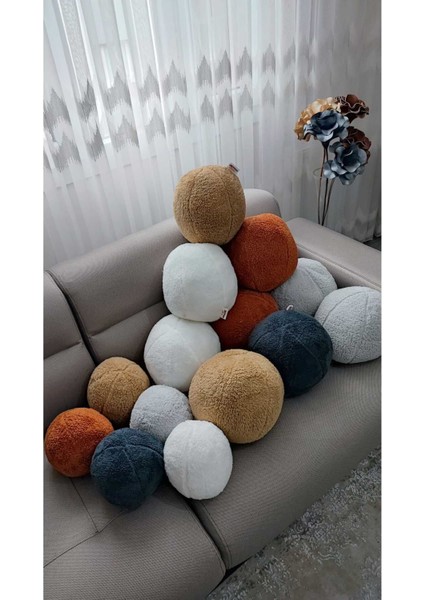 3- Lü Kare Takım Kırlent / Yastık 2 Kenar Ekru / 1 Orta Ekru ( 42cm / 42cm)-(50cm / 30cm)