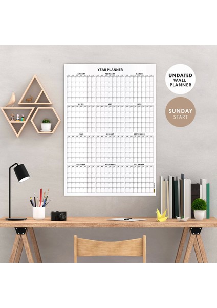 Amerikan Standardı Zamansız Yıllık Planlayıcı Takvim