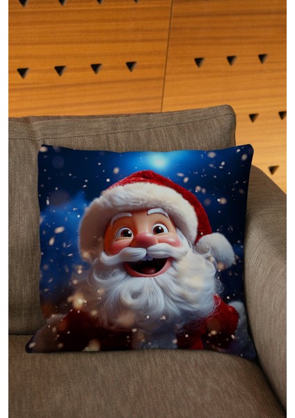 Yılbaşı Temalı Noel Baba Figürlü Kırmızı Beyaz Renkli Dijital Baskılı Süs Kırlent Kılıfı