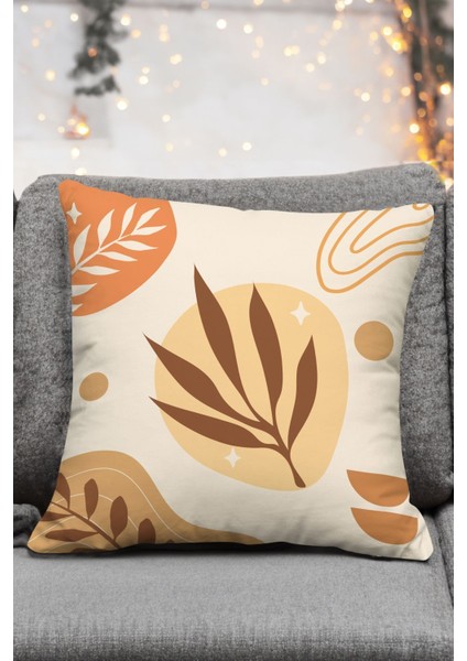 Bohem Temalı Bohem Boho Art Design Kahverengi Krem Renklerde 4'Lü Kırlent Kılıfı Ve Runner Seti