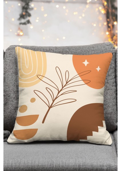 Bohem Temalı Bohem Boho Art Design Kahverengi Krem Renklerde 4'Lü Kırlent Kılıfı Ve Runner Seti