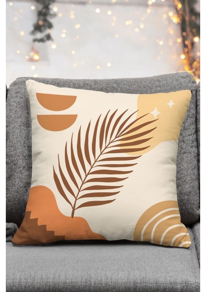 Bohem Temalı Bohem Boho Art Design Kahverengi Krem Renklerde 4'Lü Kırlent Kılıfı Ve Runner Seti