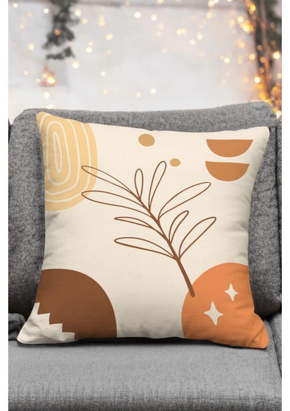 Bohem Temalı Bohem Boho Art Design Kahverengi Krem Renklerde 4'Lü Kırlent Kılıfı Ve Runner Seti