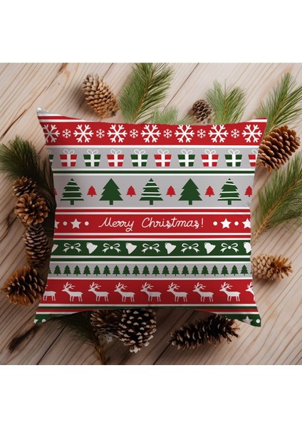 Çift Tarafı Baskılı Merry Christmas Desenli Kırlent Kılıfı Yılbaşı 43x43cm