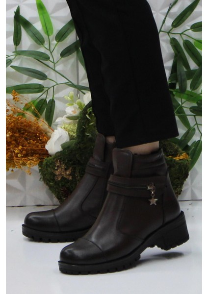 42836 Kahve Orijinal Deri Içi Kürklü Kaymaz Taban Kadın Bot modelleri