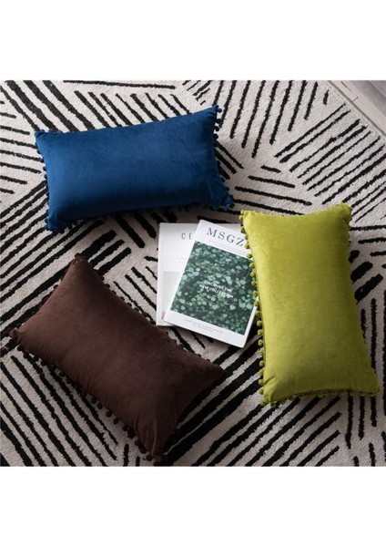 Fıstık Yeşili Minik Ponponlu Dikdörtgen Kırlent Kılıfı ,Yumuşak Dokulu , 1 Adet 30 X 50 Cm fırsatları