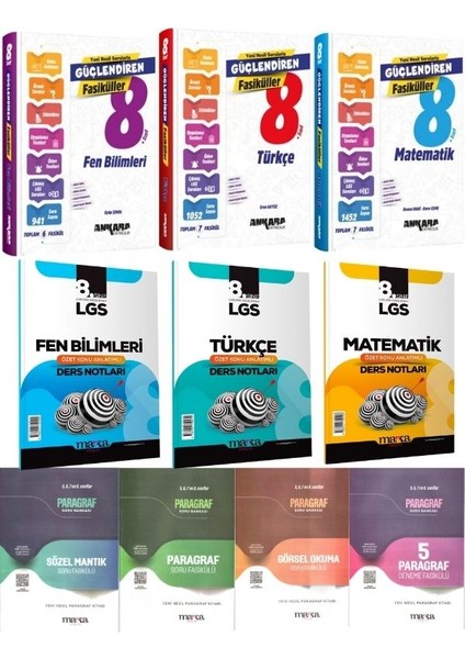 LGS Türkçe Matematik Fen Bilimleri Fasikülleri + Marka LGS Ders Notları + LGS Paragraf Seti fiyatları