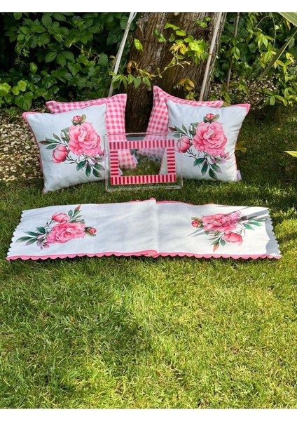Pink Rose & Ekose Yastık Kılıfı 4'Lü modelleri
