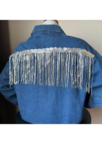 Özel Tasarım El Emeği Gümüş Püskül Detaylı Denim Ceket modelleri