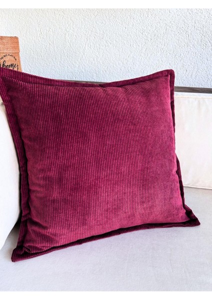 Vişne Corduroy Kare Kırlent Kılıfı Fitilli Kadife 43 X 43 Cm , Iskandinav , Bohem , Yumuşak Dokulu