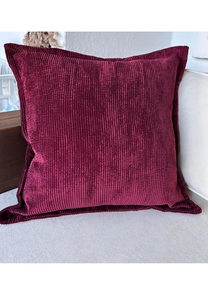 Vişne Corduroy Kare Kırlent Kılıfı Fitilli Kadife 43 X 43 Cm , Iskandinav , Bohem , Yumuşak Dokulu
