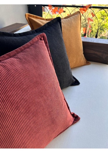 Vişne Corduroy Kare Kırlent Kılıfı Fitilli Kadife 43 X 43 Cm , Iskandinav , Bohem , Yumuşak Dokulu