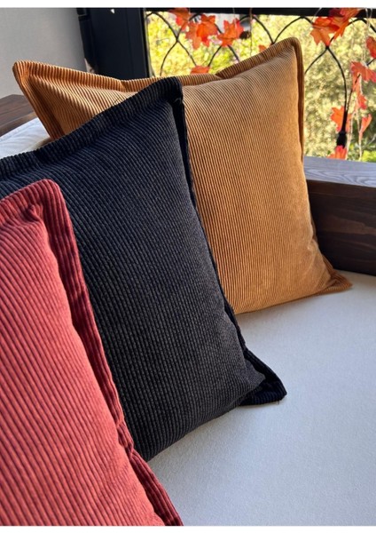 Vişne Corduroy Kare Kırlent Kılıfı Fitilli Kadife 43 X 43 Cm , Iskandinav , Bohem , Yumuşak Dokulu