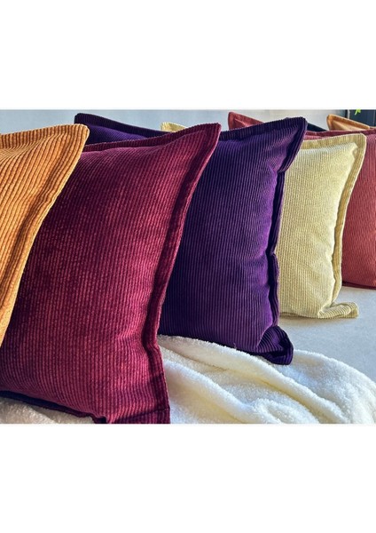 Vişne Corduroy Kare Kırlent Kılıfı Fitilli Kadife 43 X 43 Cm , Iskandinav , Bohem , Yumuşak Dokulu