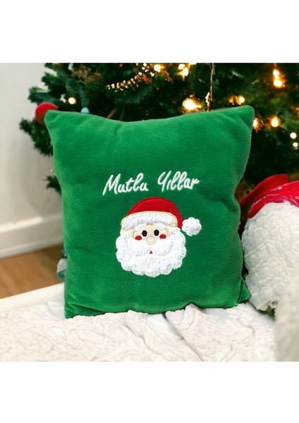 Toyzz Yeşil Dekoratif 40x40 Çocuk Odası Pelüs Noel Baba Yılbaşı Yastık Kırlent