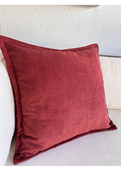 Kiremit Corduroy Kare Kırlent Kılıfı Fitilli Kadife 43 X 43 Cm, Iskandinav , Bohem , Yumuşak Dokulu