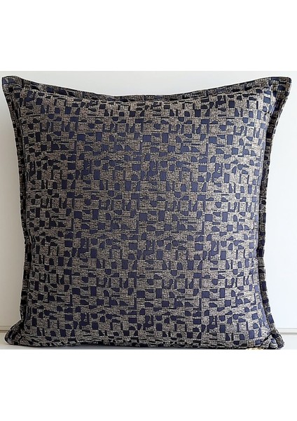 Jakar Viskon Kumaş Lacivert-Ekru Renk Gold Fermuar Detaylı Yılbaşı Desen Kırlent Kılıfı 50*50cm