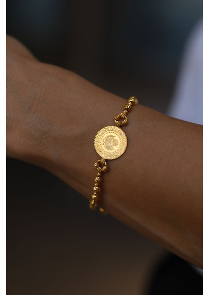 14 Ayar Altın Dorika Detaylı 22 Ayar Çeyrekli Bileklik