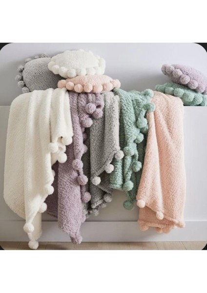 Ponponlu Krem Cozy Sherpa Kırlent Kılıfı 43 X 43 Cm, Iskandinav , Bohem modelleri