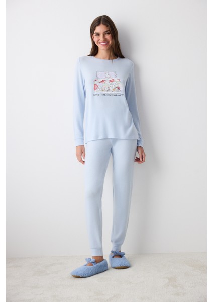 Lazy Weekend Açık Mavi Pantolon Pijama Takımı