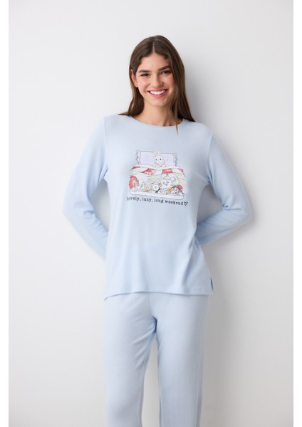 Lazy Weekend Açık Mavi Pantolon Pijama Takımı