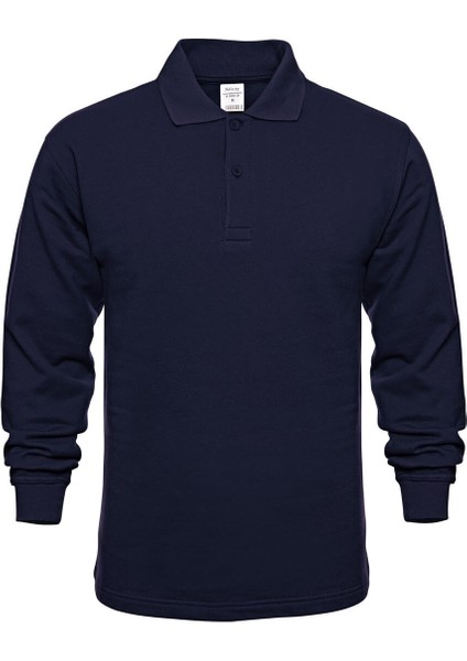 Polo Yaka Lacivert Uzun Kol Sweatshirt