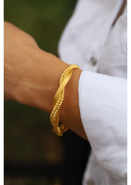 14 Ayar Altın Dorika Detaylı Örme Kelepçe 2