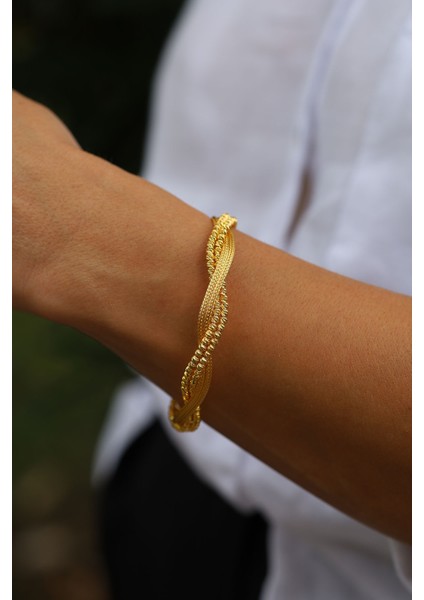 14 Ayar Altın Dorika Detaylı Örme Kelepçe 2 fiyatları