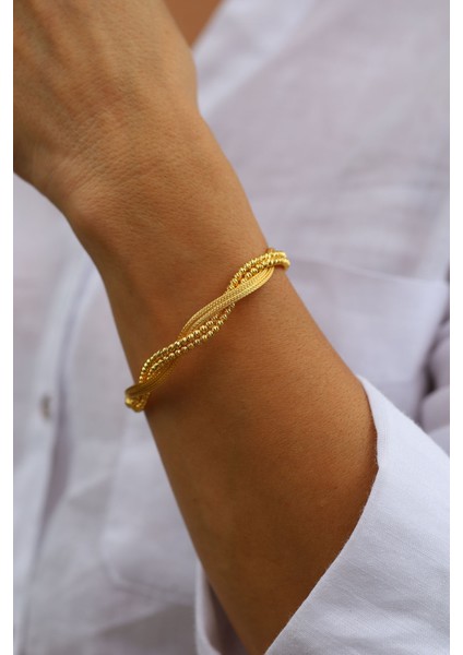 14 Ayar Altın Dorika Detaylı Örme Kelepçe 2 modelleri