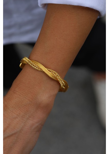 14 Ayar Altın Dorika Detaylı Örme Kelepçe 2 indirimleri