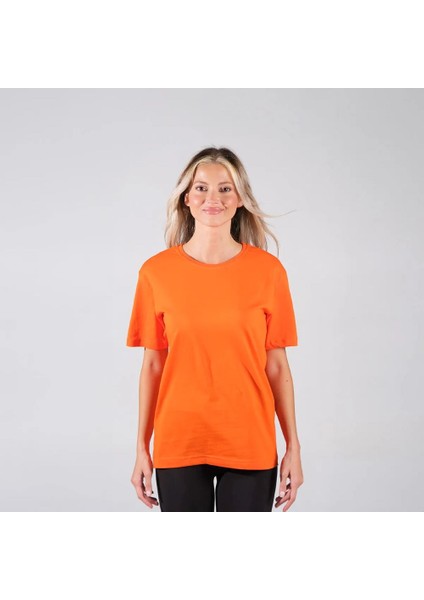 BafacoTekstil %100 Pamuklu Turuncu Basic T-Shirt Erkek / Kadın