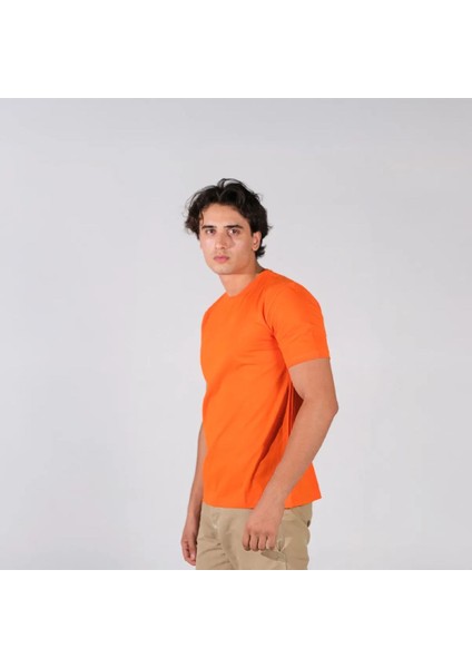 BafacoTekstil %100 Pamuklu Turuncu Basic T-Shirt Erkek / Kadın